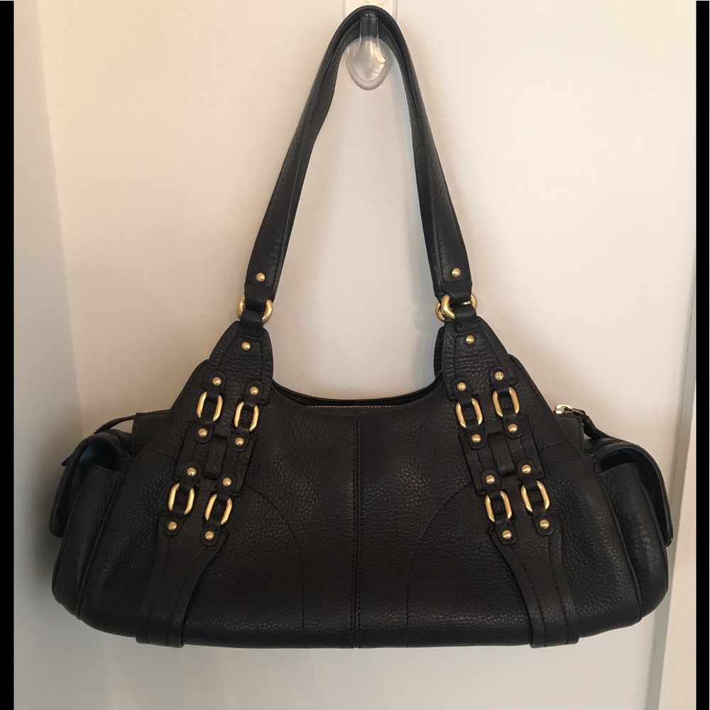 Cole Haan brown pebbled leather shoulder bag.